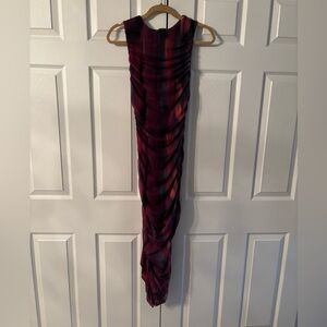 Zara Burgundy and Black Plaid Ruched Maxi Dress
